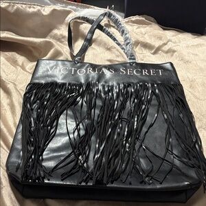 Victoria's Secret Black Tote with Fringe Detail